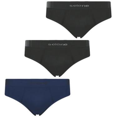 Imagem de Kit 3 Cueca Selene Masculina Slip sem costura Microfibra, Preto e azul