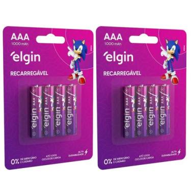 Imagem de 8 Pilha Palito Recarregável AAA1000 mAh 2 Cartela C/4 Elgin, 4