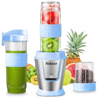 Imagem de Mini Liquidificador Portátil 590mL em Aço Inoxidável, 500W, 110v, YABANO, Prateado