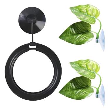 Imagem de SunGrow Redes de anel e folha Betta, 2 almofadas de folhas de peixe falsas, terreno de desova, cama de reprodução e descanso, local de alimentação, ornamento de esconderijo e decoração de aquário,
