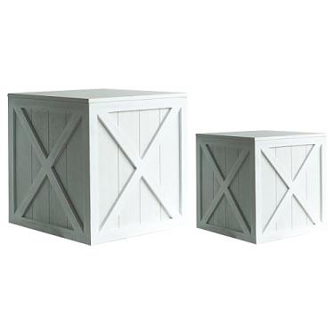 Imagem de COLLECTIVE HOME - Pufe de armazenamento de madeira, banco de armazenamento rústico, pacote com 2 bancos de descanso para os pés, mesa lateral de destaque, caixa de armazenamento de metal para móveis