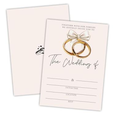 Imagem de Convites de casamento de anel de laço bege - 25 peças anéis gloden convites de casamento com envelopes para Sr. & Mrs - Celebração de casamento, convite de casamento moderno, recém-casados,