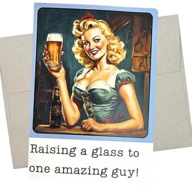 Imagem de Whitman and Daughter Cartão de aniversário de cerveja para marido ou namorado (1 cartão premium, 13 x 18 cm, em branco dentro) também perfeito para aposentadoria para homens, promoção, formatura -