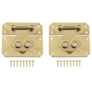 Imagem de ZZLZX 2 peças, cadeado quadrado dourado, 16 parafusos, caixa de madeira, ferrolho antigo, móveis, placa de bloqueio, trinco fechado, fechado, para caixas de madeira, caixas de presente, armários,