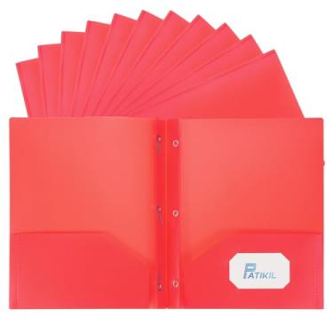 Imagem de PATIKIL Pastas de bolso com pinos, 12 peças de pastas de papel de plástico resistente com 3 fixadores pastas de arquivo de papel de bolso para papel tamanho carta para retomar documentos, arquivos,