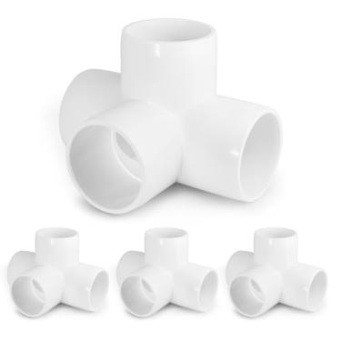 Imagem de Acessórios para tubos de PVC de 4 vias, 3,5 cm, encaixe em T de saída lateral de canto de cotovelo de PVC branco Zernmiarder SCH40, conectores de tubulação de grau de móveis - Serve para tubos de