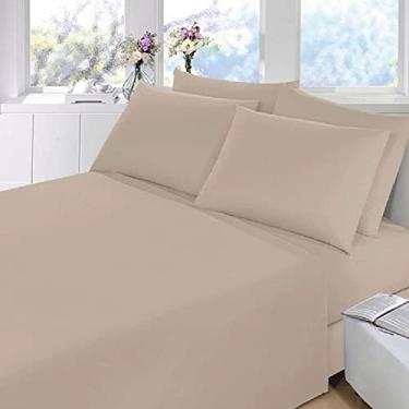 Imagem de Jogo Lençol Bege Casal Queen 4 Peças Algodão Percal 150 Fios