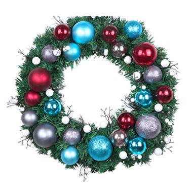 Imagem de Belas Guirlanda de Natal Clássica para Porta da Frente Folhas de Pinheiro de Outono Artificial Guirlanda redonda com bolas de Natal para decoração de casa diverso