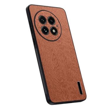 Imagem de HAO RIYLN Capa de couro para Oneplus 13, proteção total da lente textura de madeira capa de telefone fina proteção contra queda anti-impressão digital, marrom, 13