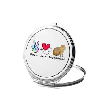 Imagem de SpreadPassion Espelho compacto capivaras, presente de capivaras, espelho fotográfico Peace Love Capybaras, espelho de maquiagem de viagem, espelho pequeno de mão, espelho de bolso portátil, ideia de