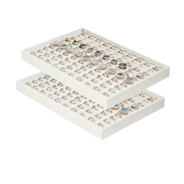 Imagem de Justsoso 2Pcs/Set Empilhável Bege Veludo Anel Bandeja de Jóias, Grande Estojo de Armazenamento para Exibição de Anéis, Caixa Organizadora de Jóias para Gaveta de Casa Ou Loja de Venda de Loja Show
