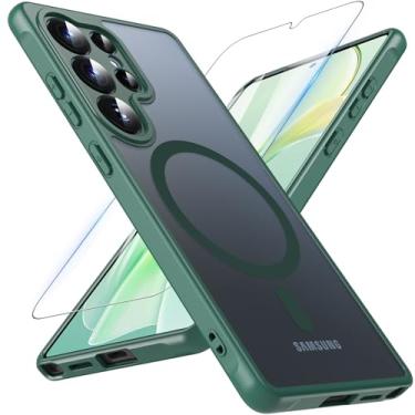 Imagem de Capa magnética para OWKEY para Samsung Galaxy S25 Ultra de 6,86 polegadas, para Magsafe, com tela de vidro temperado, [à prova de choque de nível militar], traseira translúcida fina, verde