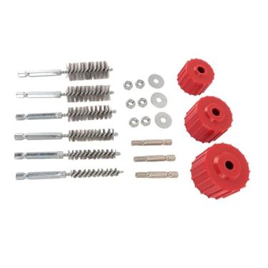 Imagem de Limpador de Tubos de Cobre Conjunto de Escova de Limpeza de Tubo de 1/2 3/4 1 Polegada Com Escovas de Aço Inoxidável, Mecanismo de Travamento Interno, Alça Sextavada de 1/4