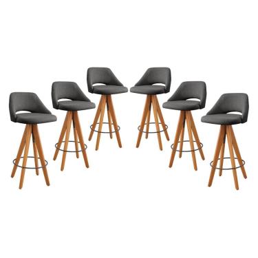 Imagem de Kit 6 Banquetas Giratórias Estofadas com Encosto Nicole Preto