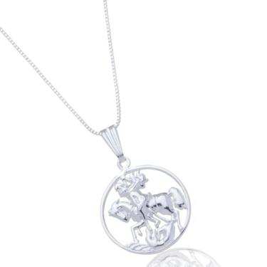 Imagem de Colar Religioso Masculino São Jorge Medalha Semijoia Banhada Ouro18k Prata Hipoalergênico (Prata)