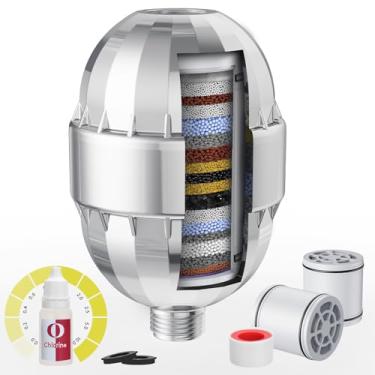 Imagem de Razime Filtro de chuveiro de alto rendimento para água dura, filtro de 25 estágios para remover cloro e substâncias nocivas, incluindo reagentes de cloro para testes de qualidade da água, melhora a