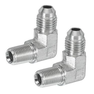 Imagem de PATIKIL Adaptador de tubo de 90 graus, 2 peças macho 7/40.6 cm flare 37° JIC x 1/20.3 cm BSPT conector macho encaixe de cotovelo de aço carbono para ar fluido hidráulico combustível óleo de água,