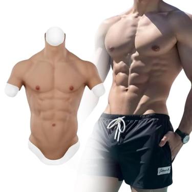 Imagem de gskinart Traje muscular de silicone realista com músculos falsos, peito falso, simulação de fantasia sem óleo para cosplay Halloween Transgênero (cor 2, G sem zíper)