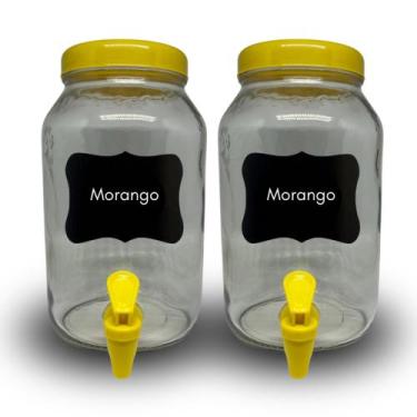 Imagem de Kit 2 suqueiras de vidro 3 litros com lousa e giz - GGABC, Amarelo