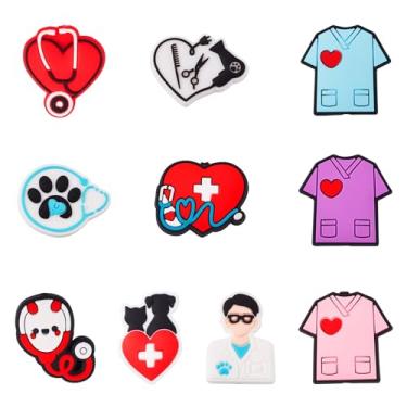 Imagem de Spritewelry 10 contas de silicone com tema médico para canetas, roupas de enfermeira, coração médico, estetoscópio, contas focais para animais de estimação, hospital, contas espaçadoras de borracha