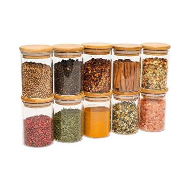 Imagem de Kit 10 Potes de Vidro 250ml com Tampa de Bambu Herméticos Redondos