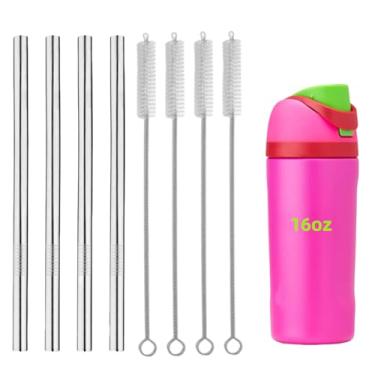 Imagem de 4 peças de substituição de canudos de metal adequados para Owala 473 ml, canudos transparentes reutilizáveis com 4 peças de escova de limpeza compatível com garrafa de água Owala Kids FreeSip 473 ml