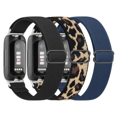 Imagem de Pacote com 3 pulseiras elásticas para Fitbit Inspire 3/Inspire 2/Inspire HR, mulheres e homens, pulseira de substituição para Fitbit Inspire Fitness Tracker (preto + leopardo + azul marinho)
