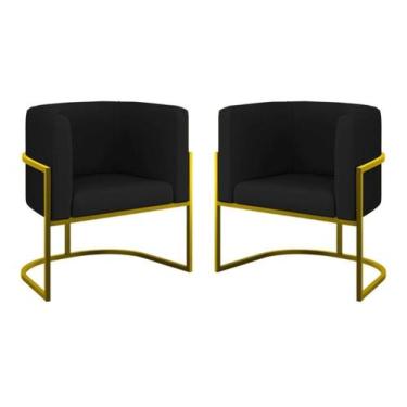 Imagem de Kit 2 Poltronas Decorativa Luxo Base de Metal Dourada Escritório Recep