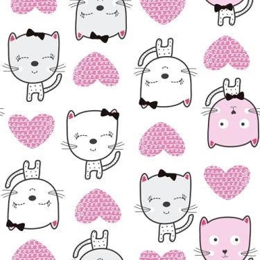 Imagem de Papel De Parede Adesivo Gato Quarto Rosa Fofo 5m