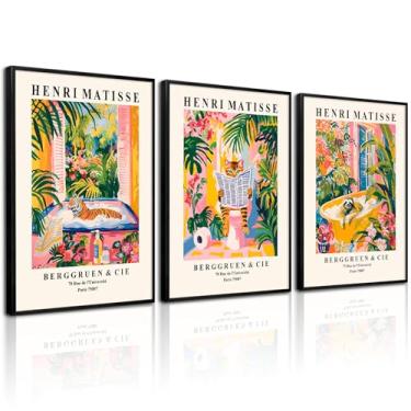 Imagem de Arte de parede de banheiro animal decoração de parede em tela de gato engraçado imagens de arte de banheira de tigre pôster engraçado de banheiro Henri Matisse impressões pintura animal fofo rosa arte