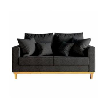 Imagem de Sofá Beny 2 Lugares 140cm Base de Madeira Linho - Passoni Decor, Preto
