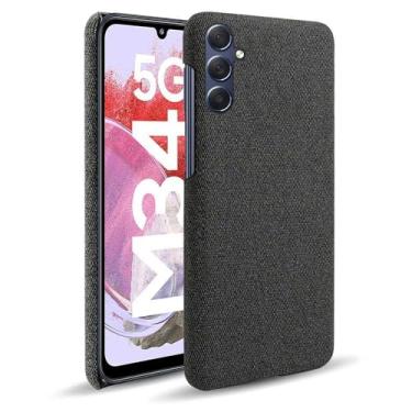 Imagem de Capa para Samsung Galaxy M34 5G,Capa desenhada em lona,Case Protetora Ultrafina com Empunhadura Macia,Design em Tecido Antichoque e Antiarranhões-Black