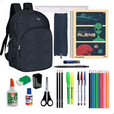 Imagem de Kit Material Escolar Mochila Cadernos 15 Matérias + Itens Masculino - 