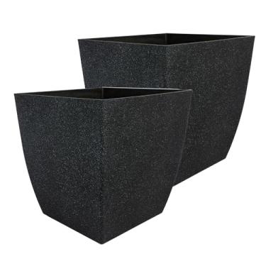 Imagem de The HC Companies Vaso quadrado autoirrigável Santa Fe de 40,6 cm - Vaso decorativo leve com orifício de drenagem para uso interno e externo, areia preta (pacote com 2)
