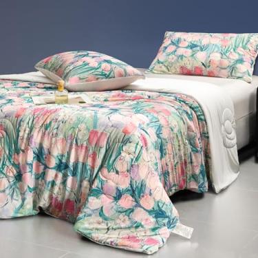 Imagem de LLanCL Cobertores refrescantes com estampa floral para quem dorme quente – cobertor legal como sorvete para o verão, edredom leve de dupla face (king size 228 cm x 274 cm rosa)
