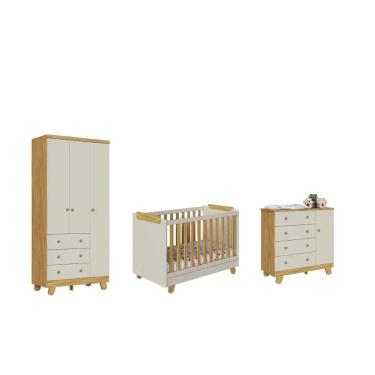 Imagem de Quarto Completo Bebe Moveis Peroba Pingo Berço 4x1 MDF Ls