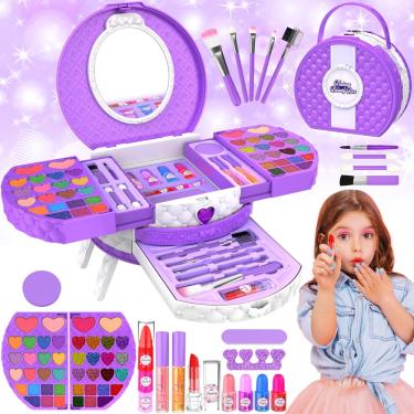 Imagem de Kit de maquiagem minifun para meninas de 3 a 12 anos com 66 peças laváveis