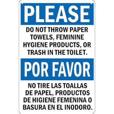 Imagem de Por favor, não jogue papel ou lixo no vaso sanitário, arte de parede de metal funcional, placa transparente para banheiro, decoração de casa de banho rústica 20 x 30 cm (Y21)