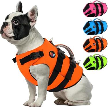 Imagem de Dogcheer Colete salva-vidas para cães, colete salva-vidas de neoprene de alta flutuabilidade para natação, passeios de barco, colete refletivo para cães pequenos, médios e grandes - laranja, P
