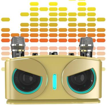 Imagem de Caixa de som multifuncional Owl: máquina de karaokê sem fio + sistema de som + tocador de música - microfones duplos, suporte TF/USB, alcance de 10 m BT, 5 efeitos sonoros, iluminação de palco LE