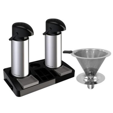 Imagem de Kit 2 Garrafa Térmica Verona 1,8 L Inox +  1 Bandeja 2 + Coador Inox -
