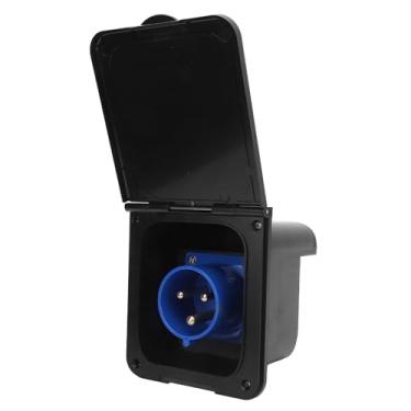 Imagem de Tomada de entrada de energia RV, plugue de carregador de entrada de energia de costa RV de 3 pinos 32A, tomada de entrada de energia de montagem embutida (BLACK)