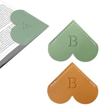 Imagem de Marcador de livro de coração de couro personalizado com inicial, 26 letras, marcador de livro de página de canto personalizado para mulheres leitoras, amantes de livros, professores, estudantes