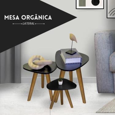 Imagem de Kit Trio Jogo de Mesinhas Lateral Sala Pé Palito Retro Tampo Orgânico 