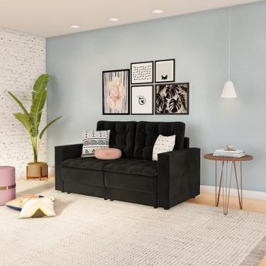 Imagem de Sofá 3 Lugares Retrátil Brémen Suede Preto - Mobly