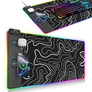 Imagem de Mouse pad de carregamento sem fio, mousepad RGB para jogos, 80 x 39,9 cm, almofada de mesa extra grande, 13 modos de luz, base antiderrapante, tapete de teclado de computador à prova d'água para