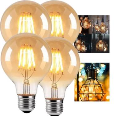 Imagem de Kit 4 Lâmpada Filamento Grande Super Iluminação Vintage G80 4W Luz Que