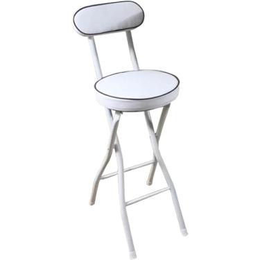 Imagem de Banco De Bar Portátil Com Encosto E Apoio Para Os Pés, Cadeira Dobrável De Altura De Balcão Com Estrutura De Aço Para Cozinha Em Casa Ilha Café Da Manhã, White 1pcs, 70cm/28inch