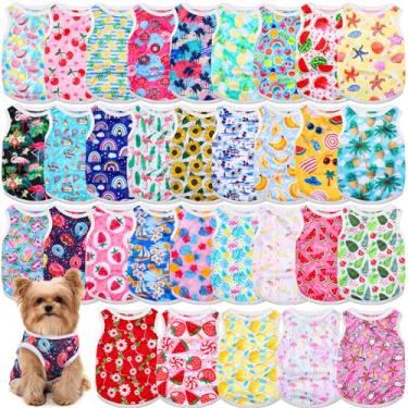 Imagem de Yeyeplum Pacote com 32 camisetas havaianas de verão pequenas para cães, camiseta para animais de estimação, colete para cachorros, roupas flamingo, sem mangas, roupas para gatos (PP)