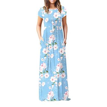 Imagem de Vestidos maxi femininos casuais soltos de manga curta com bolsos GRECERELLE, 08 Fp-light Blue, XX-Large